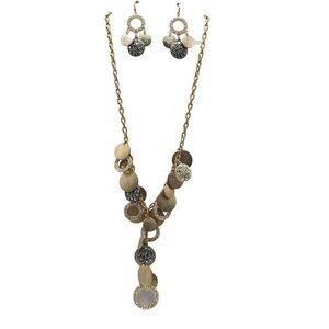 Gold-Tone Alfani Necklace & Dangle Earrings Set With Textured & Rhinestone Accen
